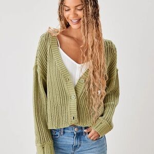 American Eagle V Neck Button Up Cardigan, Sage Green